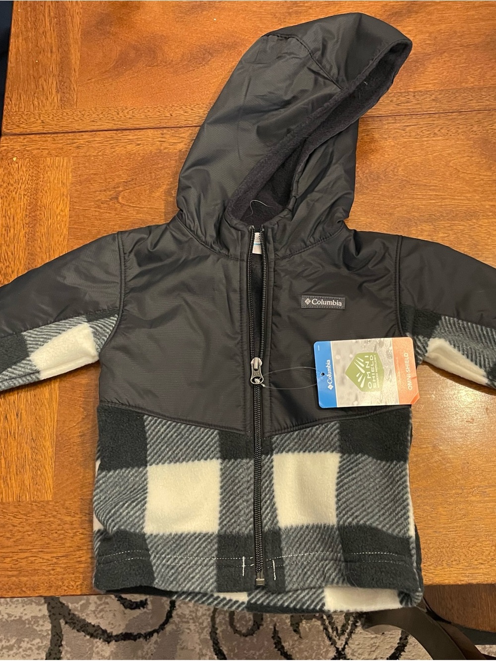 Columbia Black & Gray Buffalo Plaid Hooded Jacket